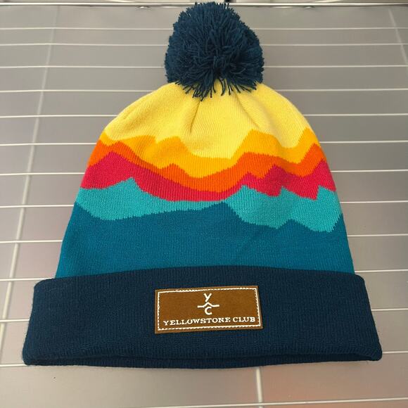 Yellowstone Club YC Unisex Beanie Hat Montana MT Blue Yellow Ski Snow NWOT RARE main image 10